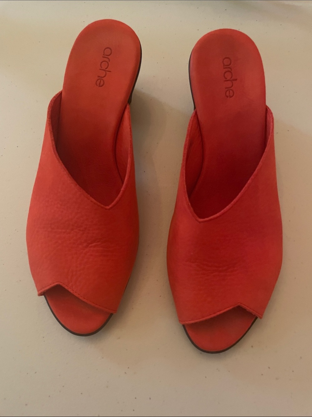 Arche Bright Red Leather Open-Toe Slide Mules